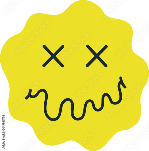 Yellow cartoon blob face expressing sickness or dizziness