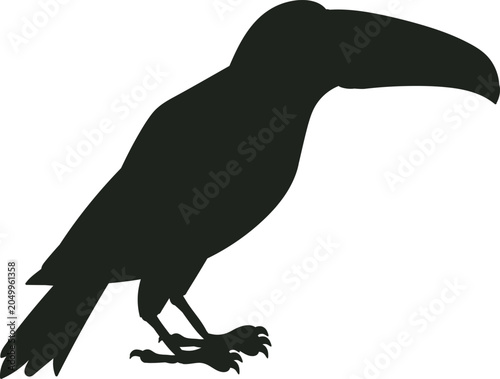 Quadro su tela Toucan bird silhouette featuring its distinctive large beak, isolated on a white