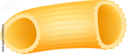 Foto Rigatoni pasta tube showing its characteristic ridges on a white background