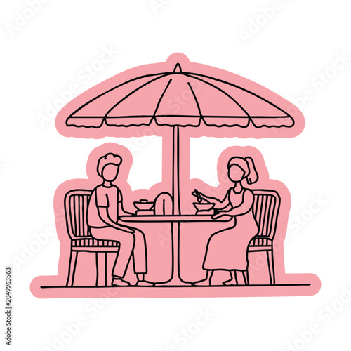 Outdoor Restaurant Patio Dining Sticker Doodle Illustration