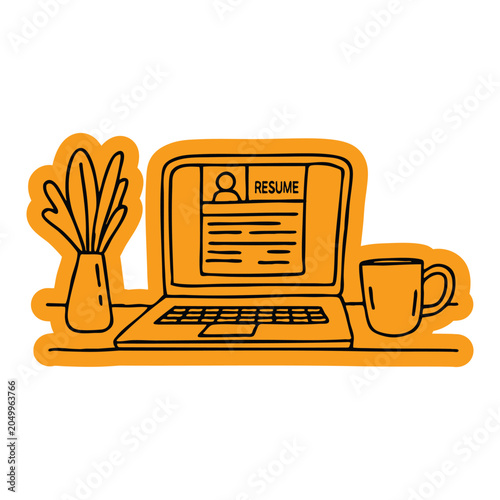 Resume Draft on Laptop Screen Sticker Doodle Illustration