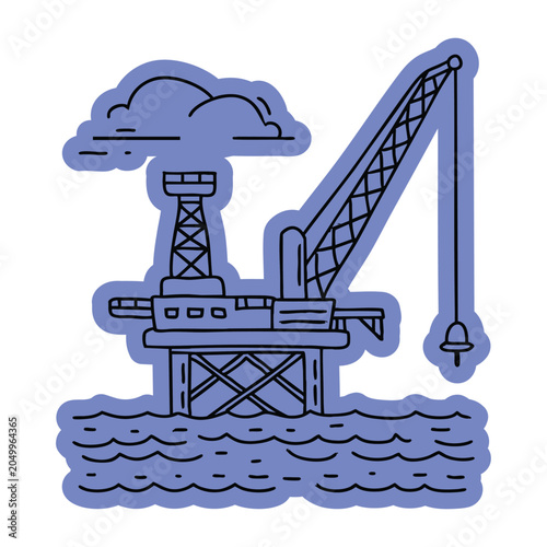 Offshore Oil Rig Platform Sticker Doodle Illustration