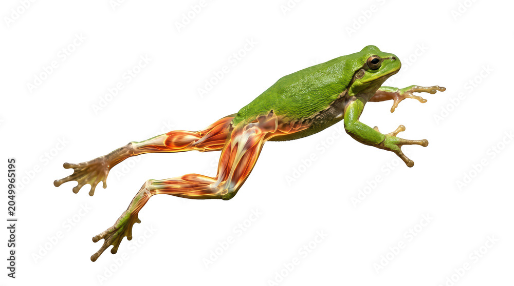Fototapeta premium Leaping green frog nature animal photography high fidelity dynamic movement