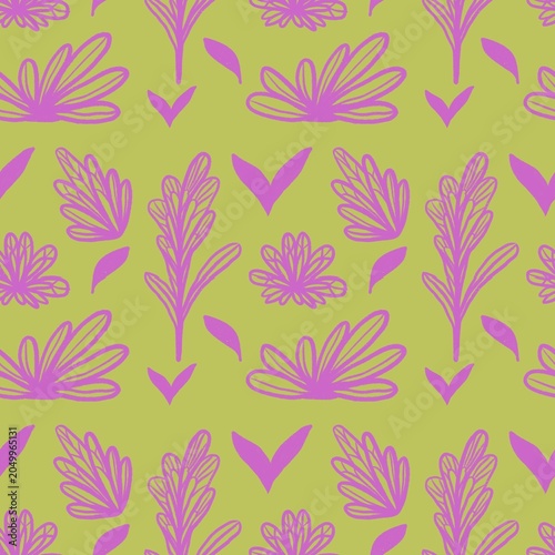 Modern Abstract Floral Seamless Pattern in Pink and Olive Green