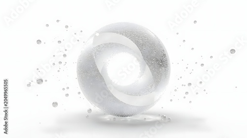Glowing particles forming hollow sphere outline in minimalist white space