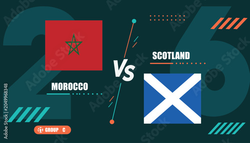 Schilderij op canvas Morocco vs scotland flags on green background for sports event