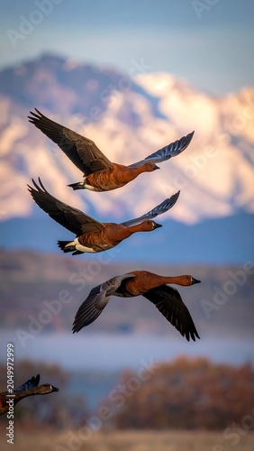 Geese Fly Over Mountain.
