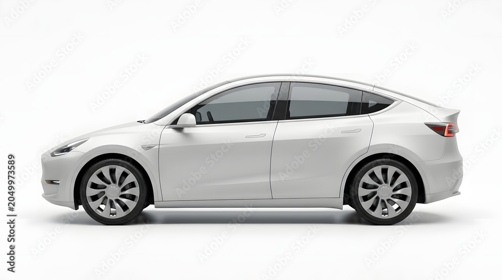 Fototapeta premium Side View of a White Sedan.