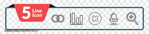 outline ultimate glyphicons icons set - two circles, three bars graph, alarm bell, zoom button. editable vector for web and mobile ui