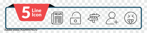 Photos outline user interface icons set - folded newspaper, unblocked, add user, insolent