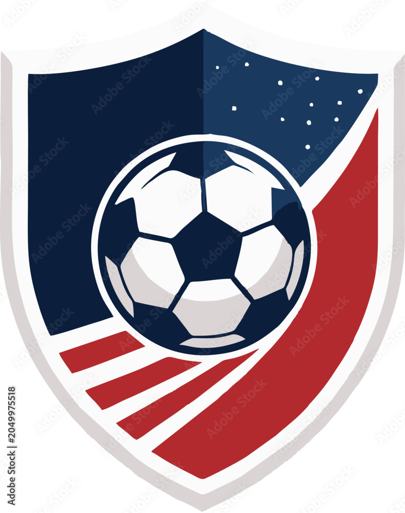 Naklejka premium Soccer Shield Logo — Red White Blue Stars and Stripes Football Badge