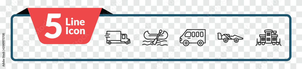 Obraz premium outline transportation icons set - free transport, gondola, formula 1, caboose. editable vector for web and mobile ui