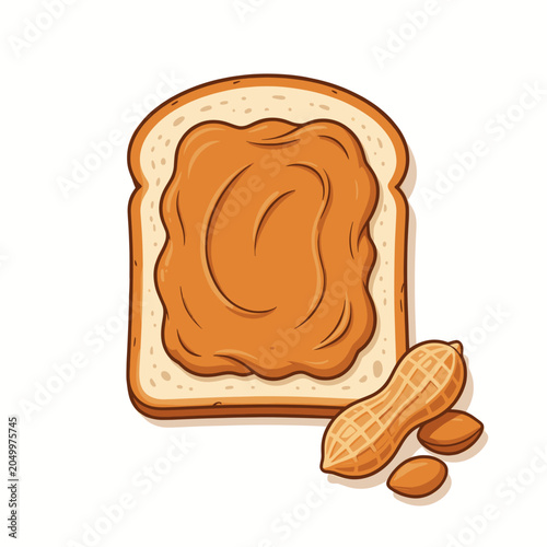 Peanut Butter Spread on Toast with Peanuts Illustration