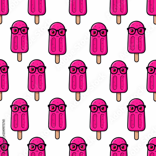 Pink Popsicles with Glasses Repeating Pattern Illustration