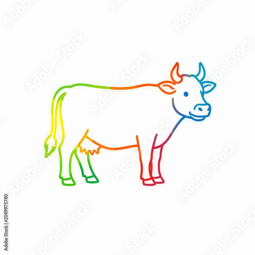 Rainbow Colored Cow Outline Standing on White Background