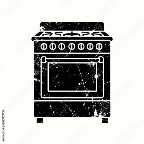 Vintage Stove with Burners and Oven Door in Monochrome Distressed Style