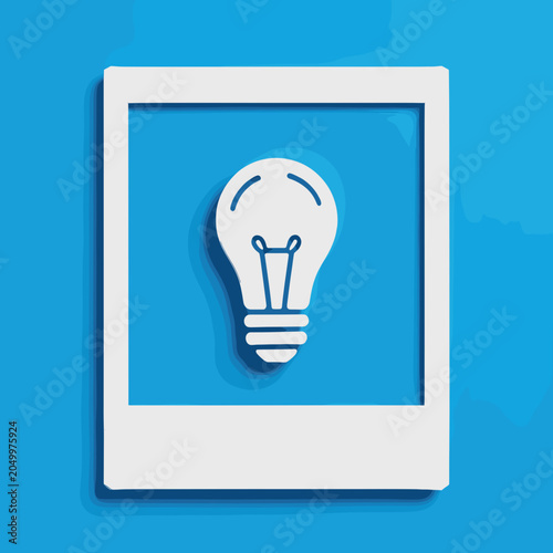 White Light Bulb Icon in Polaroid Frame on Blue Background