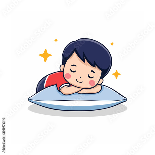 Cute cartoon boy sleeping peacefully on a pillow