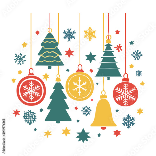 Flat design Christmas ornaments and snowflakes