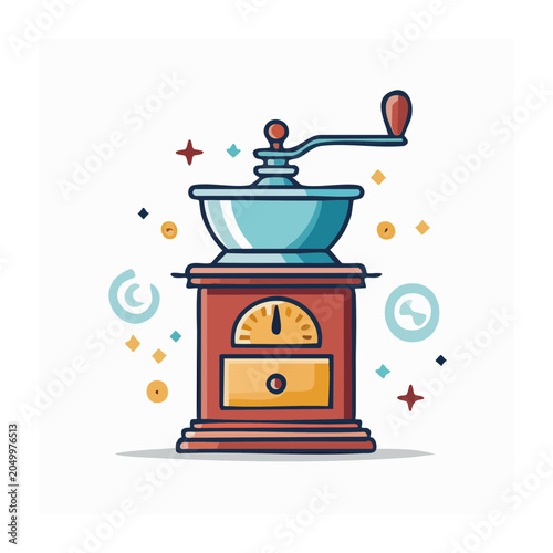 Vintage coffee grinder illustration in flat design style