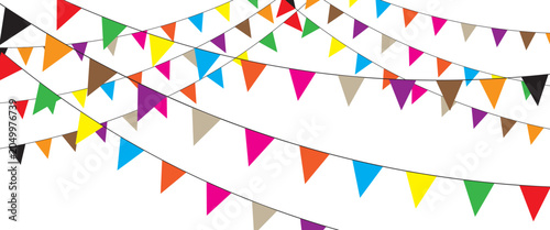 Vector triangle birthday flags for holidays decoration. Cute funny hanging carnival pennants illustration for card, invitation, banner design. Bright holiday, festival or fair garland on white