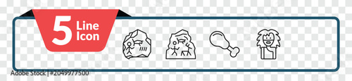 Fotografie outline stone age icons set - rock art, venus of willendorf, chicken leg, troglodyte