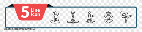 Photography outline sports icons set - dancing motion, ice hockey, wushu, karate fighter