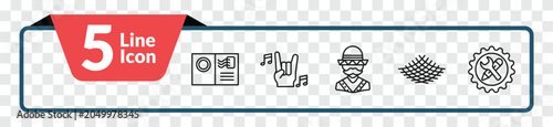 Fotografie outline social media marketing icons set - postcard with stamp, rocker, net, development