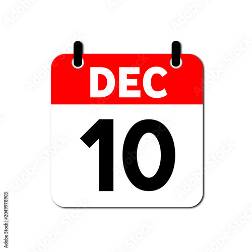 December 10th Daily Calendar Icon Vector - Flat Red and White Date Page Symbol for Business Schedules, Event Planning, Deadlines, and Time Management Apps