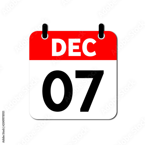 December 7th Daily Calendar Icon Vector - Flat Red and White Date Page Symbol for Business Schedules, Event Planning, Deadlines, and Time Management Apps