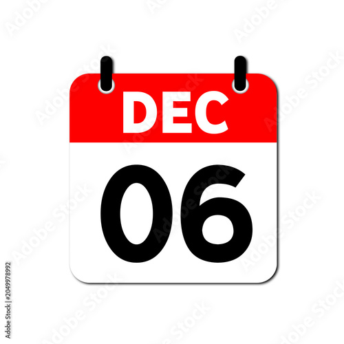 December 6th Daily Calendar Icon Vector - Flat Red and White Date Page Symbol for Business Schedules, Event Planning, Deadlines, and Time Management Apps