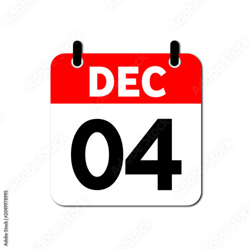 December 4th Daily Calendar Icon Vector - Flat Red and White Date Page Symbol for Business Schedules, Event Planning, Deadlines, and Time Management Apps