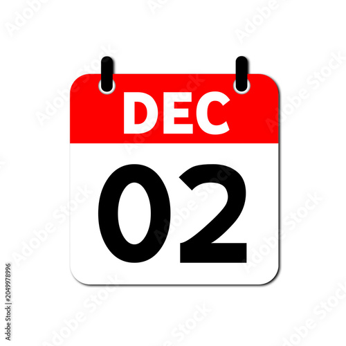 December 2nd Daily Calendar Icon Vector - Flat Red and White Date Page Symbol for Business Schedules, Event Planning, Deadlines, and Time Management Apps