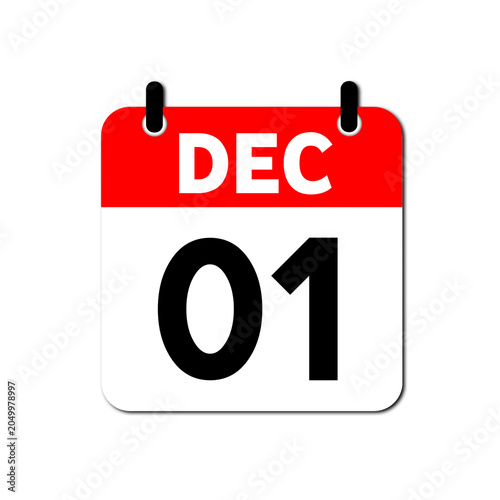 December 1st Daily Calendar Icon Vector - Flat Red and White Date Page Symbol for Business Schedules, Event Planning, Deadlines, and Time Management Apps