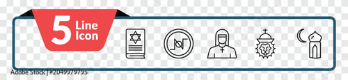 Fényképezés outline religion icons set - torah book, nihilism, lion of judah, subah prayer