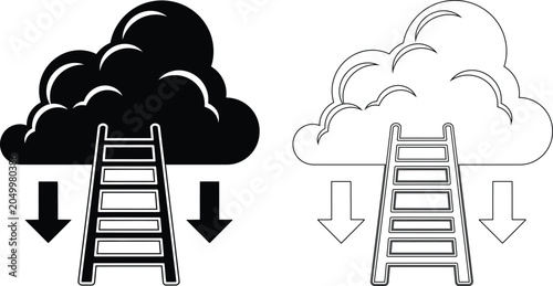 Foto Ladder descending from cloud concept illustration with downwards metaphor opport