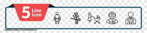 Foto outline professions icons set - boxer, barber, racer, butler