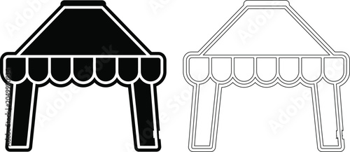 Tableau sur toile Set of gazebo icons in solid and line art styles with pavilion structure illustr