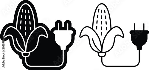 Bild auf Leinwand Corn cob electric plug icon set with electric sustainable renewable illustration