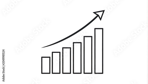 hand drawn bar graph showing upward trend and growth, rising arrow indicating progress and success