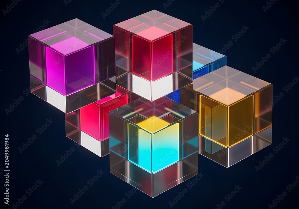 Obraz premium Abstract 3d render of glowing colorful glass cubes
