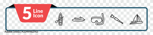 Photography outline nautical icons set - skiff, watercraft, spyglass, gunboat