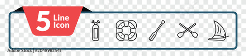 outline nautical icons set - oxygen tank, big float, seaworthy, felucca. editable vector for web and mobile ui