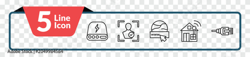 Foto outline internet security icons set - hard drive, facial recognition, home network, ethernet