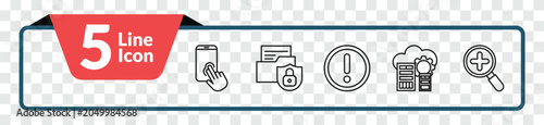 Foto outline internet security icons set - authentication, folder security, data center, medical research