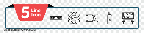 Foto outline hardware icons set - random access memory, circuits, flash card, camera