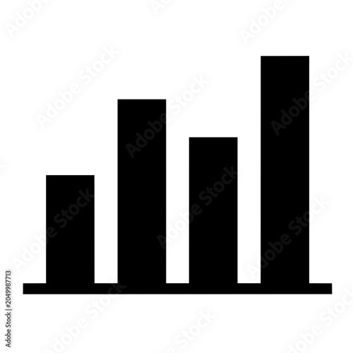 Minimalist financial analytics bar chart icon with staggered data columns isolated on white background