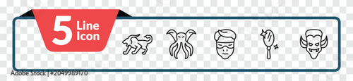 Foto outline fairy tale icons set - chimera, cthulhu, enchanted mirror, dracula