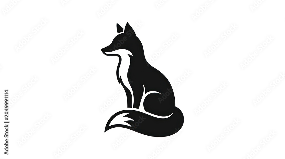 Fototapeta premium Black silhouette of a fox sitting.