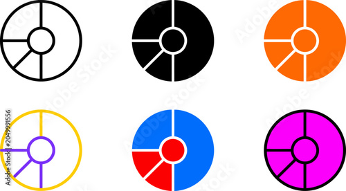 Quadro su tela Six different colored pie charts for data analysis and statistics  business and